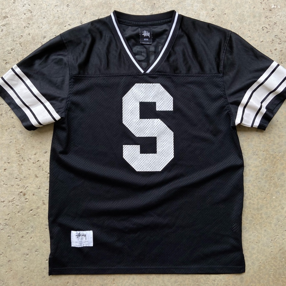 Stussy Short Sleeve Black Mesh Spellout Jersey